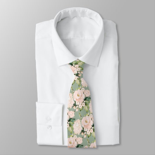 Wasserfarben Peach Rose Peonies Hydrangeas Krawatte (Gebunden)