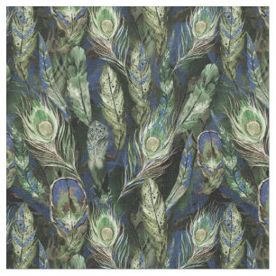 Wasserfarben Peacock Feathtern Muster Blau   Grün Stoff