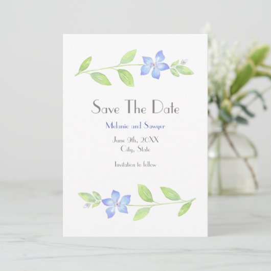 Wasserfarben-Periwinkle-Blume Save the Date (Stehend Vorderseite)