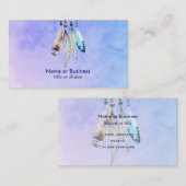 Wasserfarben-Perlen und Federn auf Lila Hintergrun Visitenkarte (Vorne/Hinten)
