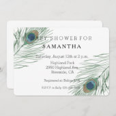 Wasserfarben-Pfauenfedern Babydusche Einladung (Vorne/Hinten)