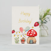 Wasserfarben-Pilze und Erdbeeren Niedliches Party Folieneinladung (Stehend vorne)