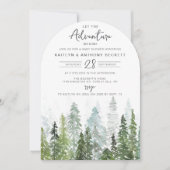 Wasserfarben Pine Tree Forest Baby Dusche Einladung (Vorderseite)