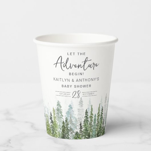 Wasserfarben Pine Tree Forest Baby Dusche Pappbecher (Rückseite)