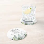 Wasserfarben Pine Tree Forest Baby Dusche Runder Pappuntersetzer (Vor Ort)