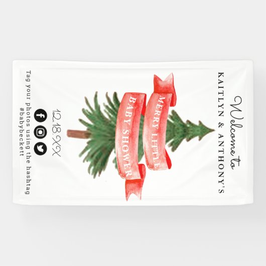 Wasserfarben Pine Tree Merry Little Baby Dusche Banner (Horizontal)