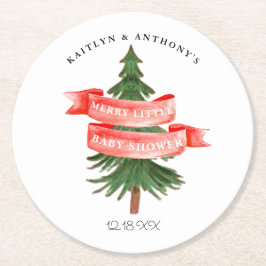Wasserfarben Pine Tree Merry Little Baby Dusche Runder Pappuntersetzer