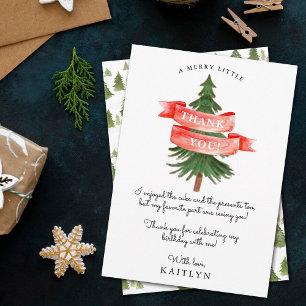 Wasserfarben Pine Tree Merry Little Birthday Dankeskarte