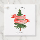 Wasserfarben Pine Tree Merry Little Birthday Geschenkanhänger (Vorderseite)