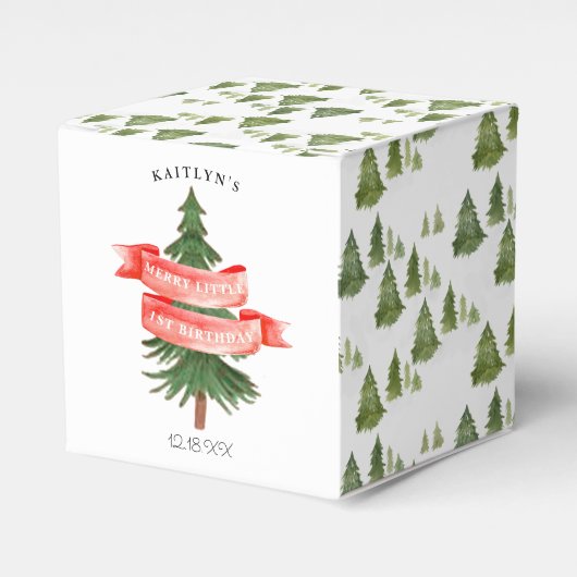 Wasserfarben Pine Tree Merry Little Birthday Geschenkschachtel (Vorderseite)