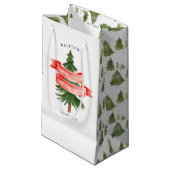Wasserfarben Pine Tree Merry Little Birthday Kleine Geschenktüte (Vorderseite Schrägansicht)