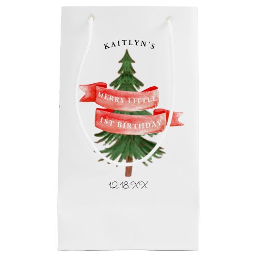 Wasserfarben Pine Tree Merry Little Birthday Kleine Geschenktüte (Vorderseite)