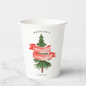 Wasserfarben Pine Tree Merry Little Birthday Pappbecher (Vorderseite)