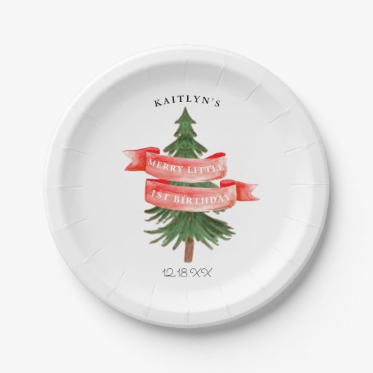 Wasserfarben Pine Tree Merry Little Birthday Pappteller (Vorderseite)