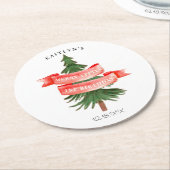 Wasserfarben Pine Tree Merry Little Birthday Runder Pappuntersetzer (Angewinkelt)