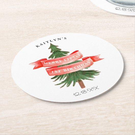 Wasserfarben Pine Tree Merry Little Birthday Runder Pappuntersetzer (Angewinkelt)