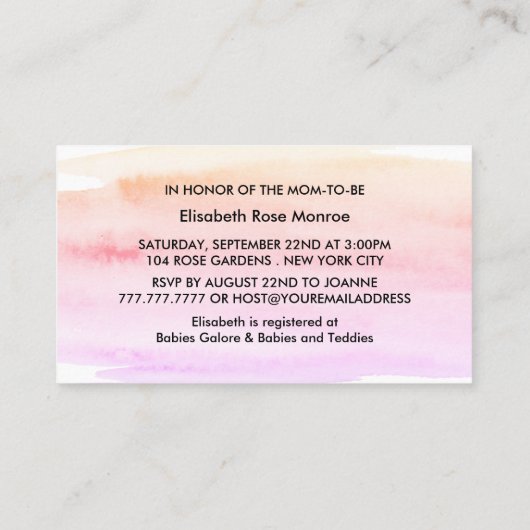 Wasserfarben Pinselstrich Kinderdusche Einladung (Rückseite)