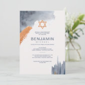 Wasserfarben Pinselstriche Bar Mitzvah Einladung (Stehend Vorderseite)