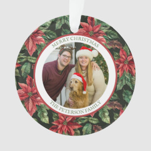 Wasserfarben-Poinsettia-Blume-Muster Foto Ornament