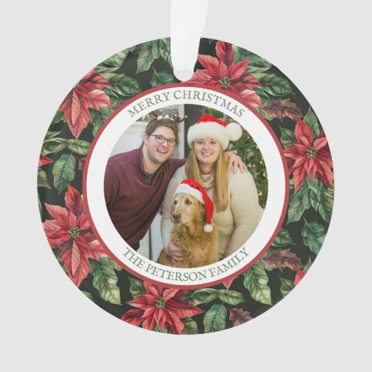 Wasserfarben-Poinsettia-Blume-Muster Foto Ornament (Vorderseite)