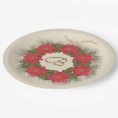 Wasserfarben-Poinsettia-Kranz - Mit Monogramm Pappteller (Schrägansicht)