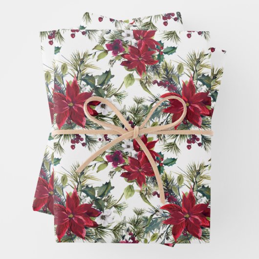 Wasserfarben-Poinsettien-Muster Geschenkpapier Set (Beispiel)