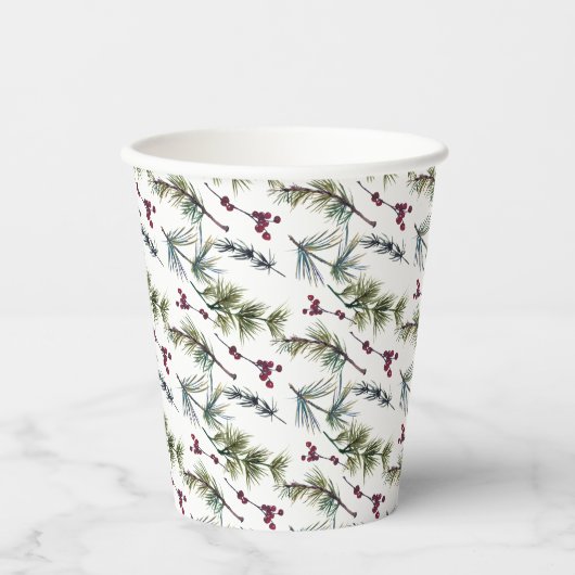 Wasserfarben-Poinsettien-Muster  Pappbecher (Vorderseite)