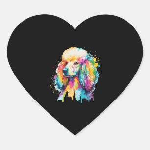Wasserfarben Poodle farbenfrohe Pet Poodles Dog Lo Herz-Aufkleber