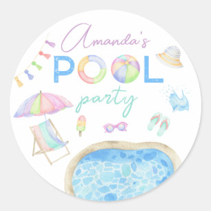 Wasserfarben-Poolparty Kindergeburtstag Runder Aufkleber