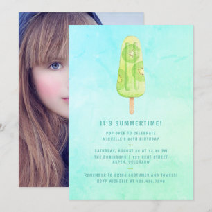 Wasserfarben-Popsicle-Sommer-Geburtstagsfeier-Foto Einladung