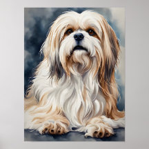 Wasserfarben-Porträt süßer Shih Tzu Hund in Pose