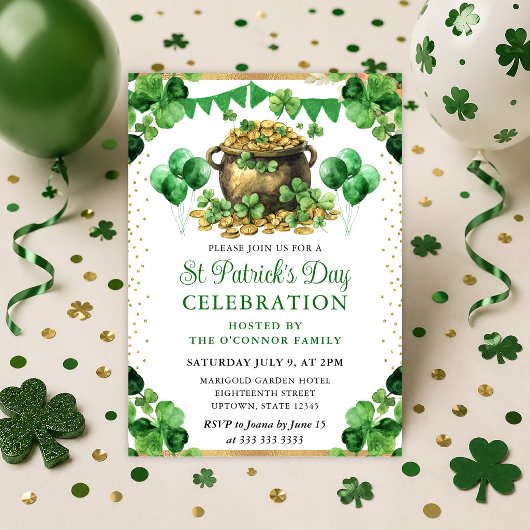 Wasserfarben-Pot des Goldenen St. Patrick's Day Einladung