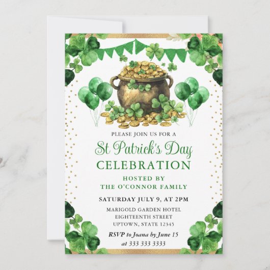 Wasserfarben-Pot des Goldenen St. Patrick's Day Einladung (Vorderseite)