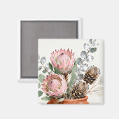 Wasserfarben-Protea-Eukalyptus-Arrangement Magnet (Vorderseite/Rückseite)