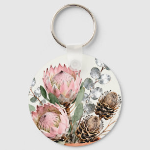 Wasserfarben-Protea-Eukalyptus-Arrangement Schlüsselanhänger