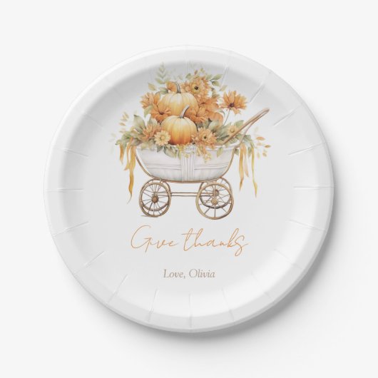 Wasserfarben Pumpkin Autumn Baby Shoower Pappteller (Vorderseite)