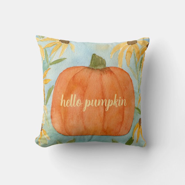 Wasserfarben Pumpkin Fall Pillow Herbst Kissen (Vorderseite)