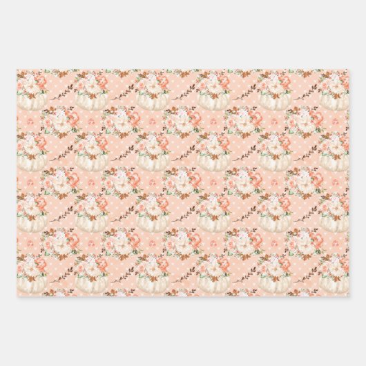 Wasserfarben Pumpkin Floral Peach Blush Girly Girl Geschenkpapier Set (Vorderseite)