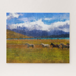 Wasserfarben-Puzzle mit Wildpferden Puzzle