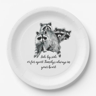 Wasserfarben-Raccoon-Familie Inspiration Zitat Pappteller