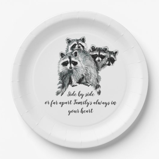 Wasserfarben-Raccoon-Familie Inspiration Zitat Pappteller (Vorderseite)