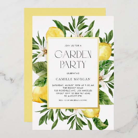 Wasserfarben-Rahmen Botanischer Garten Party Folieneinladung (Vorderseite/Rückseite)