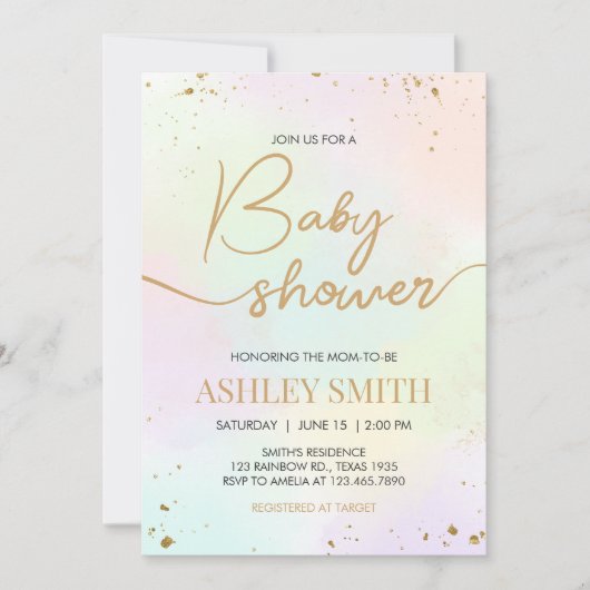 Wasserfarben Rainbow Baby Dusche Einladung (Vorderseite)