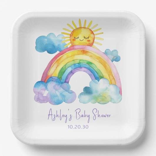 Wasserfarben Rainbow Baby Dusche Pappteller (Vorderseite)