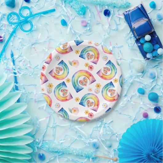 Wasserfarben Rainbow Floral Heart Party Teller (Party)