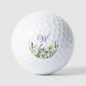 Wasserfarben-Rand-Monogramm mit Wildblumen Golfball (Vorderseite)