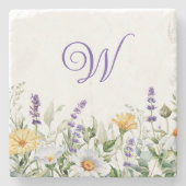 Wasserfarben-Rand-Monogramm mit Wildblumen Steinuntersetzer (Vorderseite)