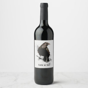Wasserfarben Raven Bird Tierart Persönliche Gestal Weinetikett