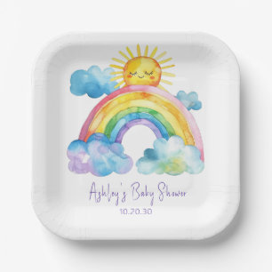 Wasserfarben-Regenbogen-Baby-Party Pappteller
