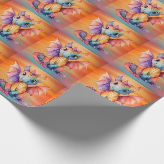 Wasserfarben-Regenbogen-Dragon-Kinderdusche Geschenkpapier (Ecke)